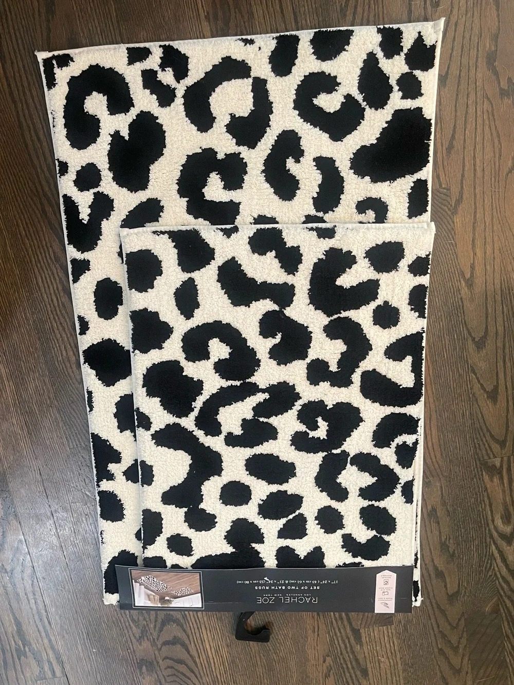 Rachel Zoe Bath Mat Set - Black and Ivory - 17”x24” & 21”x34” Brand New